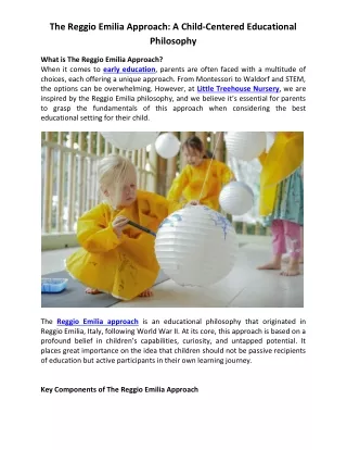 The Reggio Emilia Approach: A Child-Centered Educational Philosophy