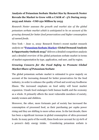 Potassium Sorbate Market