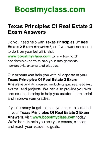 Texas Principles Of Real Estate 2 Exam Answers