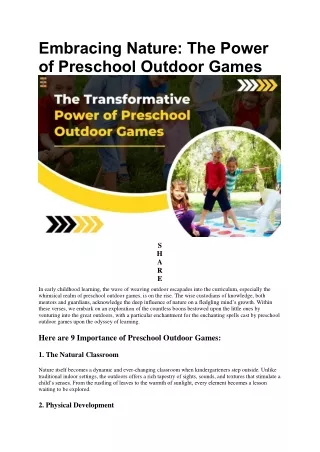 Top 9 Importance of Preschool Outdoor Games | Future Education Magazine