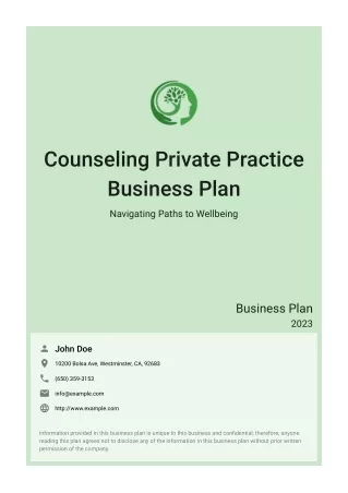 Counseling Private Practice Business Plan Example