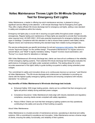 Voltec Maintenance Throws Light On 90Min Discharge Test for Emergency Exit Light