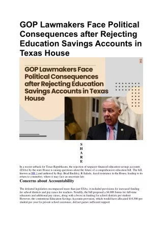 GOP Lawmakers Face Political Consequences after Rejecting Education Savings Acco