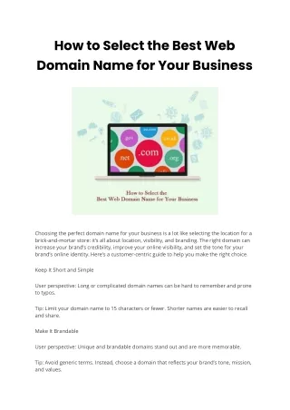 How to Select the Best Web Domain Name for Your Business