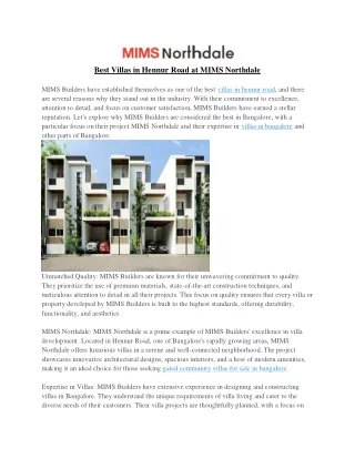 Best Villas in Hennur Road at MIMS Northdale (1)