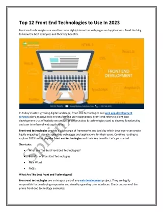 Top 12 Front End Technologies to Use In 2023