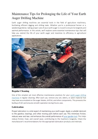 Maintenance Tips for Prolonging the Life of Your Earth Auger Drilling Machine