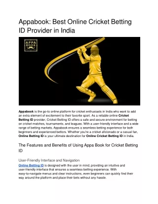 Appabook_ Best Online Cricket Betting ID Provider in India