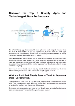 Discover the Top 8 Shopify Apps for Turbocharged Store Performance