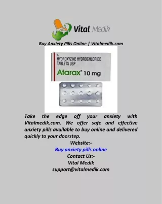 Buy Anxiety Pills Online  Vitalmedik.com