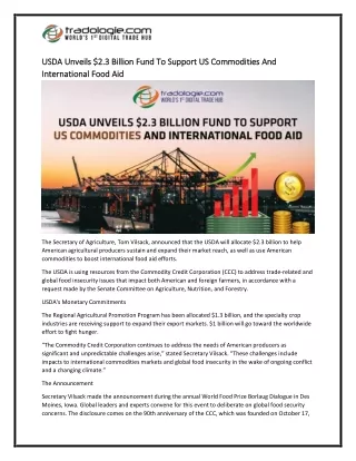 11 USDA Unveils $2.3 Billion Fund To Support US Commodities And International Food Aid