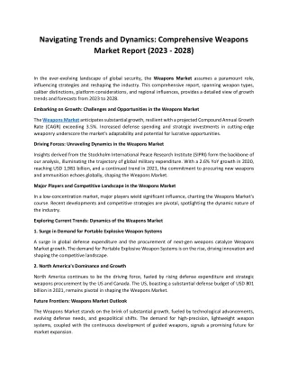 Unveiling Industry Size and Trends in the Global Weapons Market