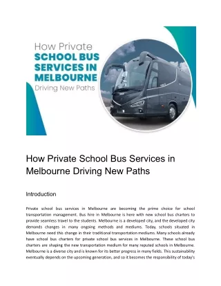 How Private School Bus Services In Melbourne Driving Advanced Journeys