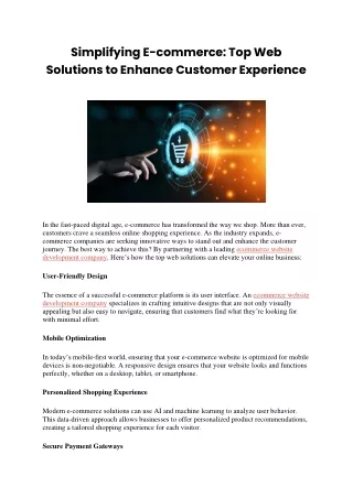 Simplifying E-commerce Top Web Solutions to Enhance Customer Experience