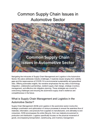 Common Supply Chain Issues in Automotive Sector