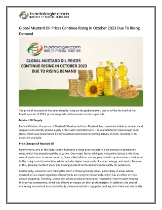 12 Global Mustard Oil Prices Continue Rising In October 2023 Due To Rising Demand