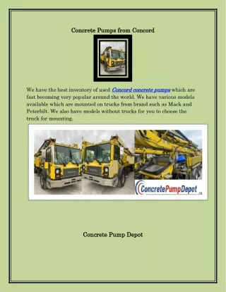 Concrete Pumps from Concord, concretepumpdepot.com