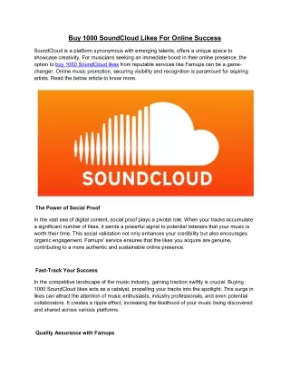 Buy 1000 SoundCloud Likes For Online Success