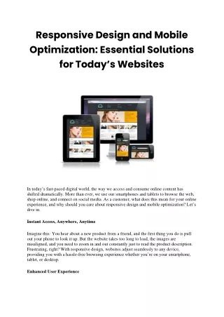 Responsive Design and Mobile Optimization Essential Solutions for Today’s Websites