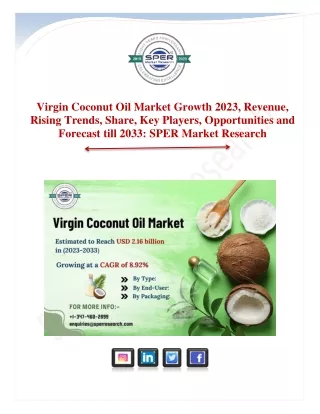 Virgin Coconut Oil Market Share, Growth Drivers, Latest Trends, Forecast by 2033