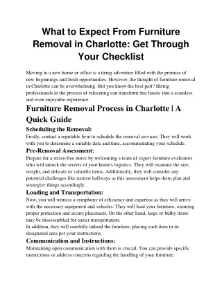 What to Expect From Furniture Removal in Charlotte Get Through Your Checklist