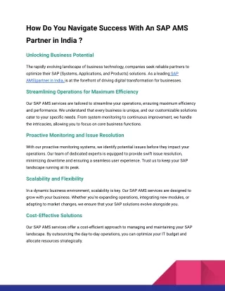 How Do You Navigate Success With An SAP AMS Partner in India