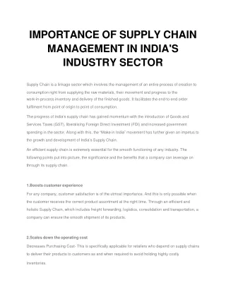 IMPORTANCE OF SUPPLY CHAIN MANAGEMENT IN INDIA'S INDUSTRY SECTOR