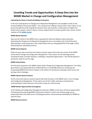 MSMEs' Dynamic Dance in Configuration Management