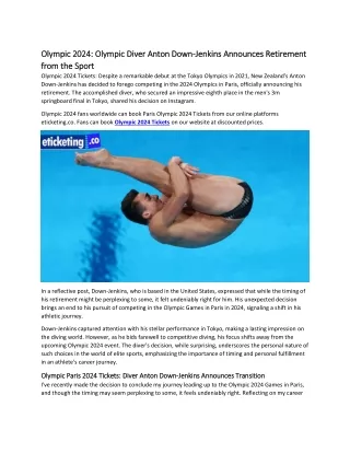 Olympic 2024 Olympic Diver Anton Down-Jenkins Announces Retirement from the Sport