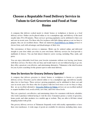 Choose a Reputable Food Delivery Service in Tulum to Get Groceries and Food at Your Home.docx