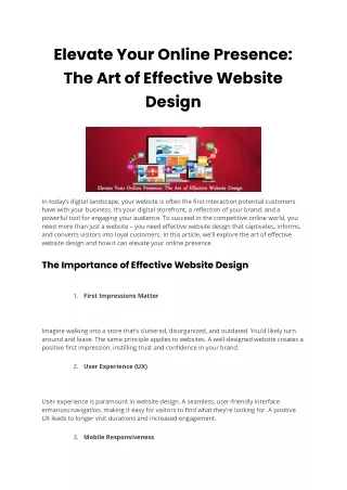 Elevate Your Online Presence The Art of Effective Website Design