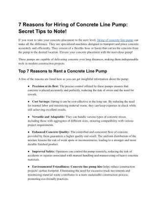 7 Reasons for Hiring of Concrete Line Pump_ Secret Tips to Note