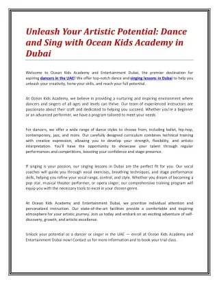 Unleash Your Artistic Potential: Dance and Sing with Ocean Kids Academy in Dubai