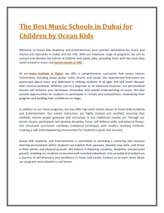 The Best Music Schools in Dubai for Children by Ocean Kids