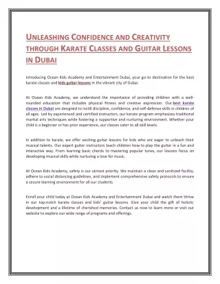 Unleashing Confidence and Creativity through Karate Classes and Guitar Lessons in Dubai