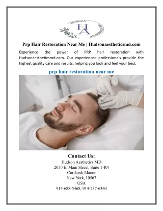 Prp Hair Restoration Near Me | Hudsonaestheticsmd.com