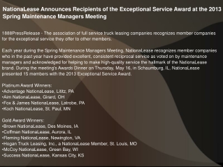 NationaLease Announces Recipients of the Exceptional Service