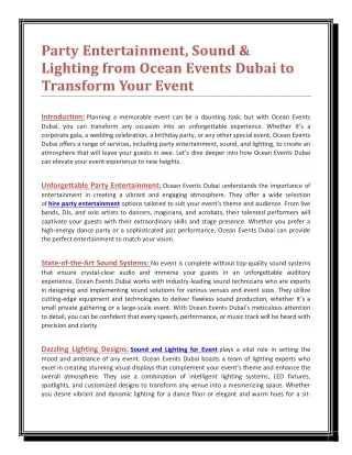 Party Entertainment, Sound & Lighting from Ocean Events Dubai to Transform Your