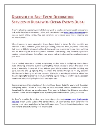 Discover the Best Event Decoration Services in Dubai with Ocean Events Dubai