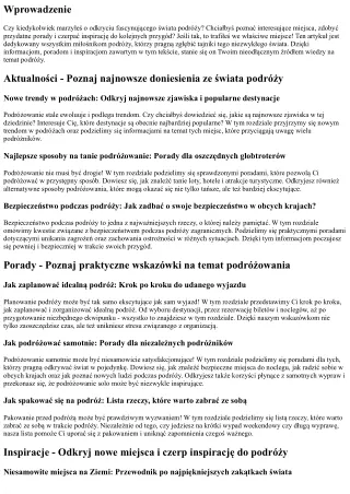 Poznaj fascynujący świat podróży: informacje, porady i inspiracje