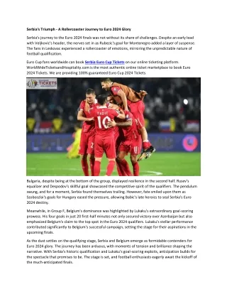 24N-Serbia's Triumph - A Rollercoaster Journey to Euro 2024 Glory