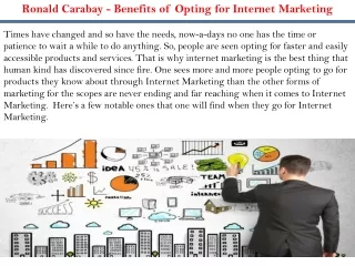 Ronald Carabay - Benefits of Opting for Internet Marketing