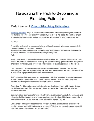 Navigating the Path to Becoming a Plumbing Estimator