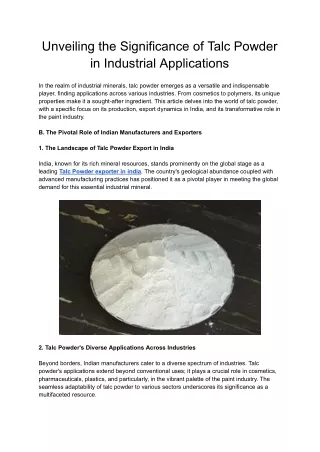 Unveiling the Significance of Talc Powder in Industrial Applications