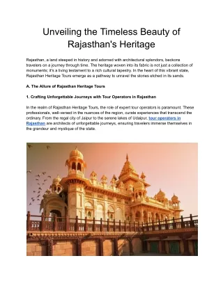 Unveiling the Timeless Beauty of Rajasthan's Heritage