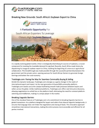 19 Breaking New Grounds South Africa's Soybean Export to China