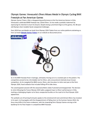 Olympic Games Venezuela's Dhers Misses Medal in Cycling BMX Freestyle at Pan American Games