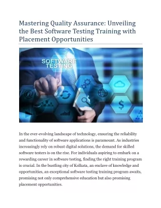 Mastering Quality Assurance: Unveiling the Best Software Testing Training with P