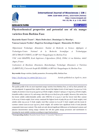 Physicochemical properties and potential use of six mango varieties from Burkina