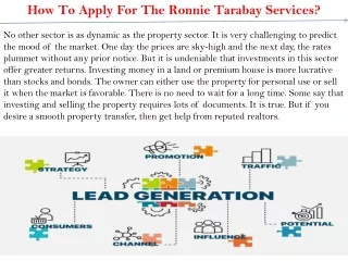 How To Apply For The Ronnie Tarabay Services?